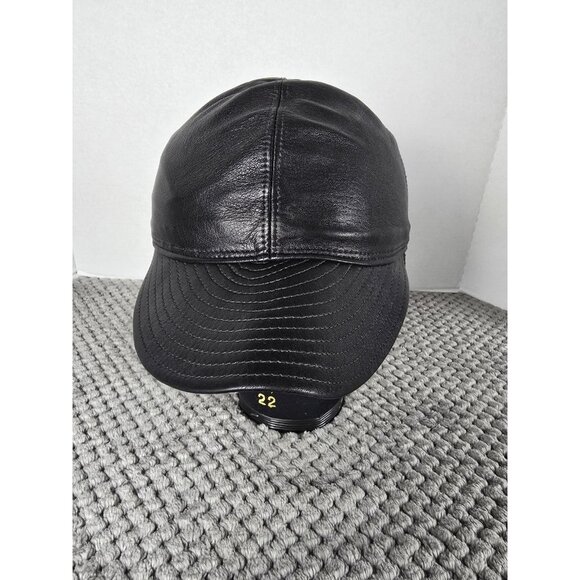 RARE Vtg Motsch pour HERMÈS Black Leather Cap Size 58 Flat Cap Ear Flaps PARIS - Picture 2 of 7